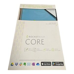 Rocketbook Core Reusable Smart Notebook Dot Grid‎ Light Blue w Box-new